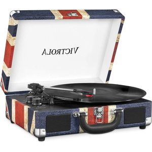 Draagbare Vintage Koffer Draaitafel Vinyl BT Flag UK