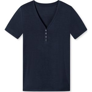 SCHIESSER Mix+Relax T-shirt - dames shirt korte mouw henley knoopsluiting blauw - Maat: 36