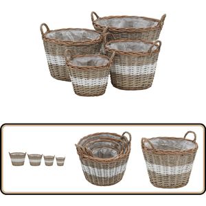 vidaXL Plantenbakken - Verhoogd - Set van 4 - Wicker Plantenbakken - Wicker Planters - Tuinaccessoires - Bloempotten - Veranda Accessoires