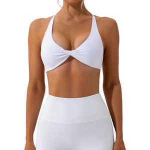 VIVAVEE Sport-BH - Gedraaide Knoop - Stijlvolle Sports Bra met Uitneembare Pads - V-hals - Stijlvol & Sexy - Comfortabel - Medium Support - Verwijderbare Vulling - Wit - Maat S