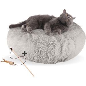 AdomniaGoods - Luxe kattenmand - Hondenmand - Antislip kattenkussen - Wasbaar hondenkussen - Licht grijs 40 cm