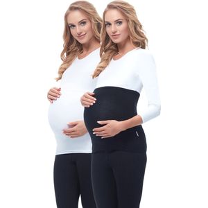 Be Mammy Dames Zwangerschapsbuikband - Zwanger - Viscose - 2Pack - BE-BE20-169-BB-2pack - Zwart/Wit - 36/38