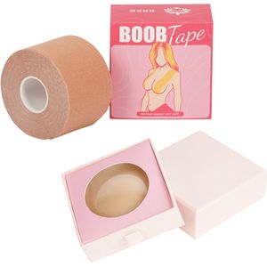 ORCQ - Boobtape 5 Meter met Nipple Covers - Borst tape en Tepelplakkers - Fashion Tape - 5 cm breed - Beige/Nude