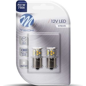 M-Tech LED - BA15s 12V - Basis 21x Leddiode - Wit - Set
