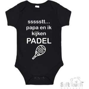 100% katoenen Romper ""ssssstt.. Papa en ik kijken Padel"" Padellen Unisex Katoen Zwart/wit 56/62