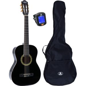 LaPaz 002 BK klassieke gitaar 3/4-formaat zwart + gigbag + stemapparaat