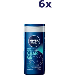 Nivea Men Ultra Charge Body, Face & Hair Shower Gel - 6 x 250 ml