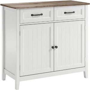 Keukenkast Met Werkblad - Grijs Dressoir Met 2 Laden En 2 Deuren - Multifunctioneel Buffetmeubel Voor Woonkamer - Eetkamer Of Keuken