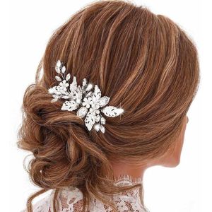 Bruiloft Haarkam Bloemen Zilver Strass Haaraccessoires Vrouwen Meisjes