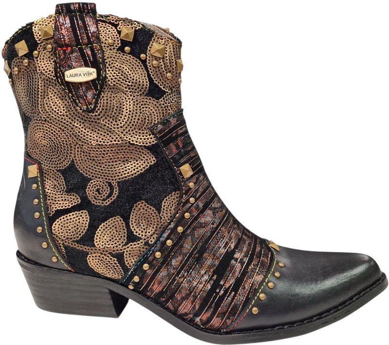 Laura Vita - HICNIO 20 - Enkellaarsje - Zwart met Goud - Leer Combi