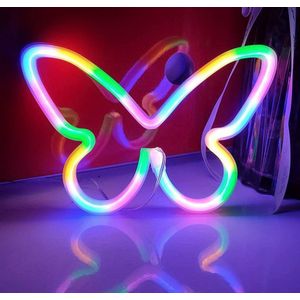 Neon Lamp - Vlinder - Multicolor - 22x15cm- Excl. 3 AA batterijen - Neon Verlichting - Wandlamp