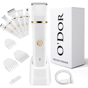 O’dor 8-in-1 Ladyshave en Trimmer – Scheerapparaat Vrouw voor Lichaam en Bikinilijn - IPX7 Waterdicht - Neushaartrimmer - USB Oplaadstation - Wit