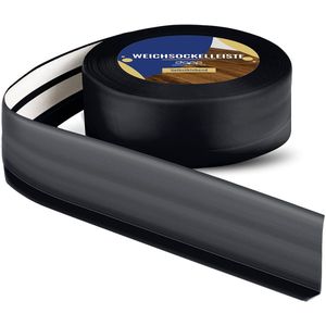 DQ-PP ZACHTE PLINT, 5 m, Zwart, 50 x 15mm, PVC, zelfklevend, knikhoek plinten rubberen strip plint hoekprofiel afsluitstrip vloerlijst