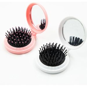 2 opvouwbare haarborstels met spiegels - Haarborstel - haarborstel antiklit - Opvouwbare kam - Ronde mini-massagekam - Draagbare kam - Luchtkussenkam
