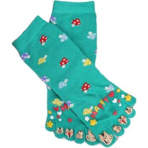Teen dames sokken -groen - 5 tenen - print kat / happy 36-40
