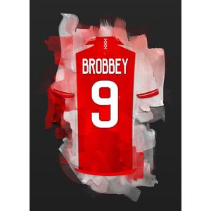 Wallofprints - Canvas voetbalposters - Bryan Brobbey - Formaat 30x40 cm - Uniek canvas van Bryan Brobbey in het Ajax tenue