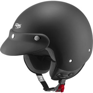 SQIWI Touring Matt Zwart Helm - XXL - Pothelm & Retro Helm voor Scooter, Brommer, en Snorfiets | Goedkope Helm | ECE Goedgekeurd | Vintage Stijl en Pet Helm | Snorscooter Helm Goedgekeurd, Snorfietshelm voor Volwassenen | Scooterhelm Dames en Heren