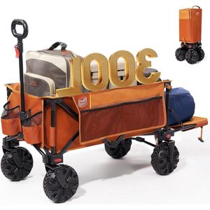 Bolderkar opvouwbaar met opvouwbare achterklep - strandwagen zijzak bekerhouder - extra lang verstelbare handgreep tuinwagen transportwagen - alle terreinen - XXXL.