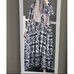 Maxi Jurk Dames met Lange Mouwen – Luchtige Boho Jurk met Print – Modest & Elegant- one size- zomerjurk- wijdvallend model- modest jurk- moslima- abaya- dames lange oversized jurk