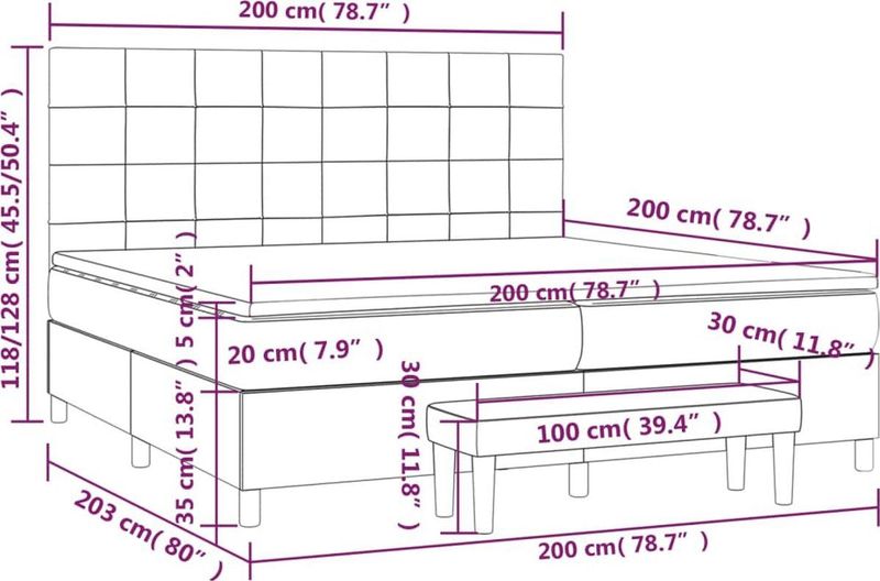 vidaXL - Boxspring - met - matras - stof - crèmekleurig - 200x200 - cm