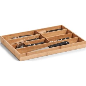 1x Bruine bestekbakken inzetbakken bamboe 44 x 30,5 cm - Keukenbenodigdheden - Keukenlade/besteklade inzetbakken - Bestekbakken van hout