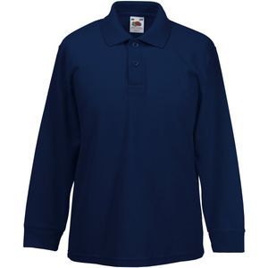 Fruit of the Loom Kinder Polo Shirt Lange Mouwen 65/35 Piqué (2 stuks) (Donker Marine) Maat 170