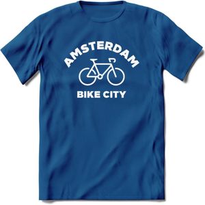 Amsterdam Bike City T-Shirt | Souvenirs Holland Kleding | Dames / Heren / Unisex Koningsdag shirt | Grappig Nederland Fiets Land Cadeau | - Donker Blauw - S