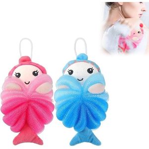 2 stuks cartoon-badsponzen - zachte peeling-badspons voor mannen en vrouwen - badaccessoires met netstructuur - dieren-bad-luffa (Nixen)