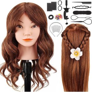 Oefenhoofd voor kappers trainingshoofd met tafelklem en doe-het-zelf haarvlechtenteken - Professioneel trainingshoofd voor kappers met accessoires