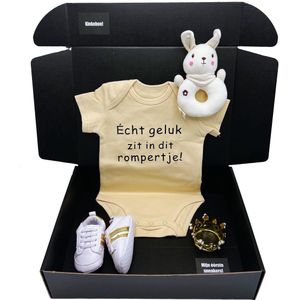 Kraamcadeau, kraamcadeau voor jongen en meisje, rammelaar, babyschoentjes - keuze uit 2 rompers - kan ook als cadeau rechtstreeks worden verstuurd