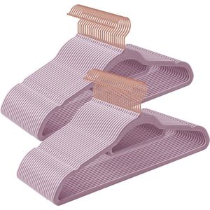 Fluwelen kleerhanger Krystal - 50 stuks - antislip kleerhanger - roségouden draaihaak - dikte 0,6 cm - ruimtebesparend - 45 cm lang - voor jas - overhemd - rok - broek - stropdas - roze