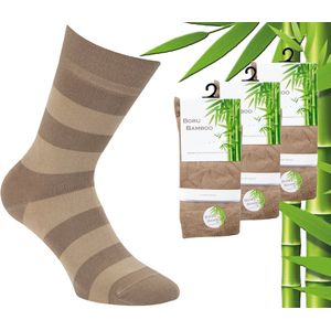 3 Paar Boru Bamboo Sokken - Bamboe - Stripe - Beige - Maat 46-47