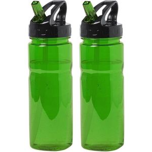 2x Groene drinkfles/waterfles met schroefdop 650 ml - Sportfles - BPA-vrij