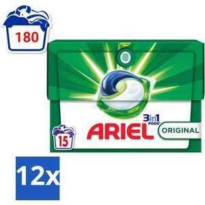Ariel Original - Wasmiddelcapsules - 3in1 Pods - Witte en Gekleurde Was - 15 Wasbeurten - Voordeelverpakking - 12 stuks