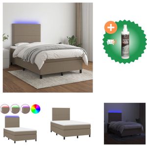 vidaXL Boxspring met matras en LED stof taupe 120x200 cm - Bed - Inclusief Reiniger