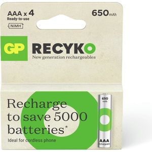 GP ReCyko Rechargeable AAA batterijen - Oplaadbare batterijen AAA - (650mAh) - 4 stuks