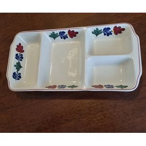 Boerenbont vintage 4 vaks Serveerschaal 15 x 30 cm aardewerk