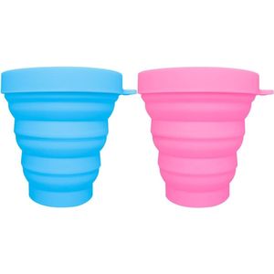 Set van 2 opvouwbare bekers, 200 ml herbruikbare opvouwbare bekers met deksel, opvouwbare siliconen beker, opvouwbare reisbeker, voor buitenreizen, picknicken, kamperen, wandelen