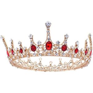 Rode strass kroon, kroon bruiloft tiara, kroon tiara bruid, tiara kroon voor vrouwen, gebruikt in optochten, bruiloften, feesten, bruids hoofddeksels (gouden)