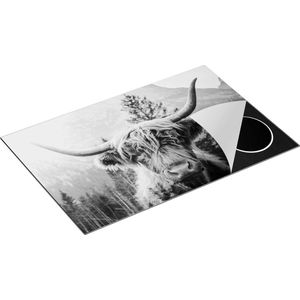 Chefcare Inductie Beschermer Schotse Hooglander Koe in de Bergen - Zwart Wit - 81,2x52 cm - Afdekplaat Inductie - Kookplaat Beschermer - Inductie Mat