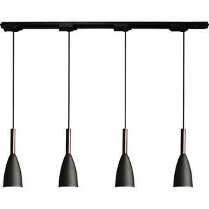 Hanglamp, moderne en eenvoudige stijl, diameter lampafdekking 10 cm, met 8W E27-lampen, hanglamp (4 zwarte bollen, lengte 100 cm).