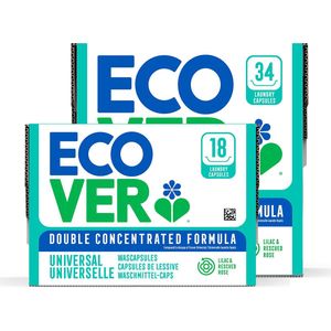 Ecover Universal - Waspods - 18 + 34 stuks - 3-in-1 werking - Dubbel geconcentreerde formule - Plantaardig & Biologisch afbreekbaar