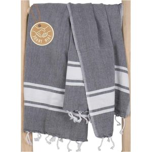 Strandlaken 100x200 Fouta SOL - Hamamdoek Strandlaken Hammam badhanddoek sauna handdoek - 100% katoen - Fair Trade hamamdoeken - Donkergrijs Strandlaken 100x200
