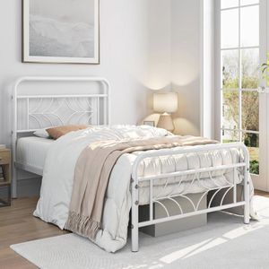 Metalen Eenpersoonsbed 90 x 200 cm met Hoog Hoofdeinde en Voeteneinde - Bedframe met Lattenbodem en Opbergruimte