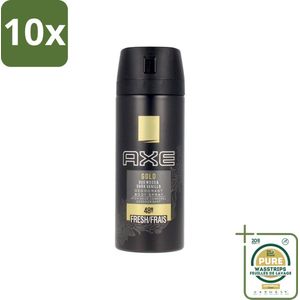 10 x Axe - Deodorant Bodyspray - 48hrs Fresh - Gold - Oud Wood & Dark Vanilla - 150 ml - Grootverpakking - Axe Gold Deodorant Bodyspray - Deodorant Spray - Geur - Zweetbestrijding - 48 Uur Bescherming