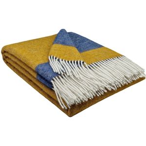 Plaids.shop - VENICE - Wollen Plaid - Okergeel-Blauw - 140x200cm - 100% Wol