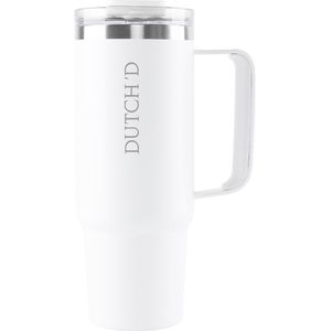 Dutch'D ® - 1 Liter - Tumbler met handvat - Wit - Travel Cup - Hype - Trend - Thermosbeker met handvat - RVS - Travel Cup - ijskoffie Beker - Drinkbeker