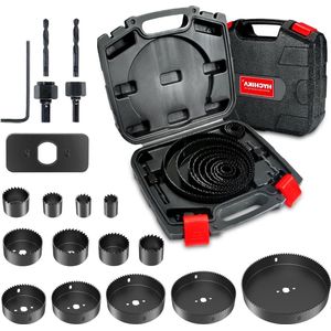 HYCHIKA Gatenzaag Set - 19mm-152mm Zaagbladen - 2 Doornen - 2 Boorbeitels - 1 Installatieplaat - 1 Inbussleutel - Ideaal voor Zacht Hout PVC en Plastic