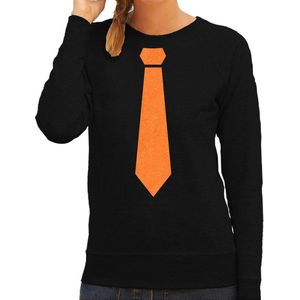 Bellatio Decorations Koningsdag sweater dames - stropdas - zwart - glitters - oranje feestkleding XXL