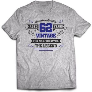62 Jaar Legend - Feest kado T-Shirt Heren / Dames - Antraciet Grijs / Donker Blauw - Perfect Verjaardag Cadeau Shirt - grappige Spreuken, Zinnen en Teksten. Maat XL